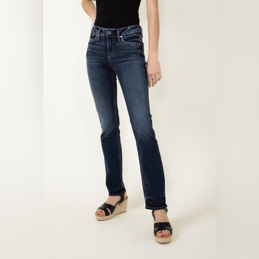 Silver Avery High Rise Straight Leg Jeans